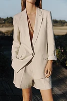 LINEN BLAZER WITH PRINTED CUFFS