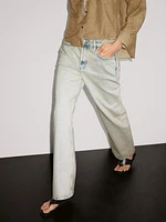 Faded mid-rise wide-leg jeans