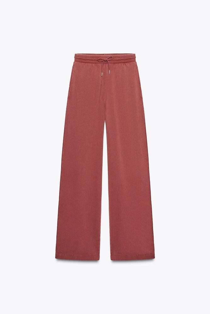 WASHED EFFECT WIDE LEG PANTS