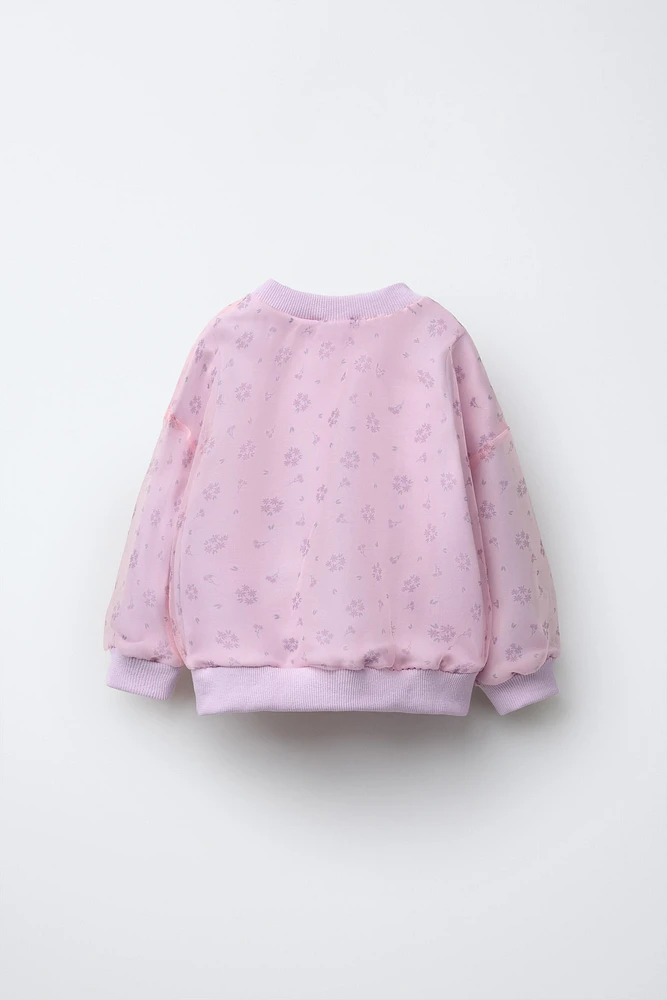 FLORAL ORGANZA SWEATSHIRT