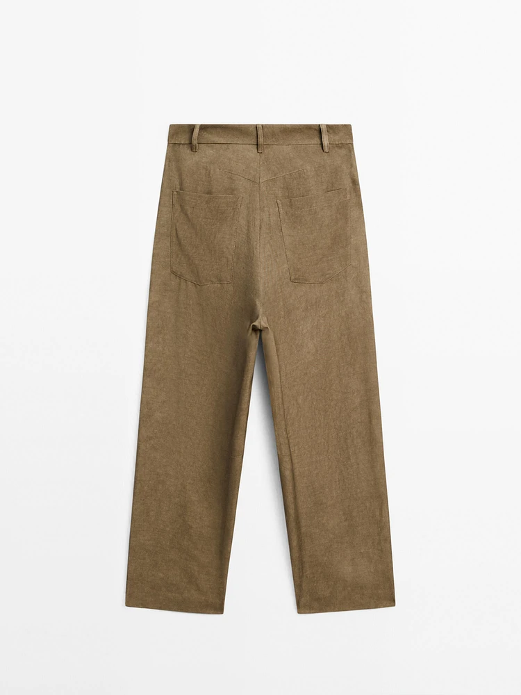Flowing high-waist barrel fit trousers