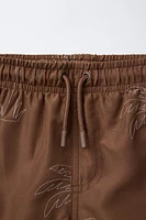 6-14 YEARS/ EMBROIDERED PALM TREE SWIM SHORTS