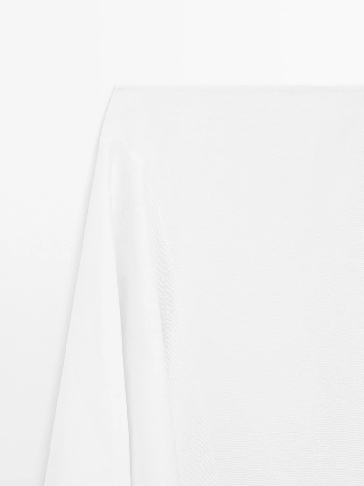 Asymmetric denim midi skirt