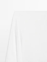 Asymmetric denim midi skirt