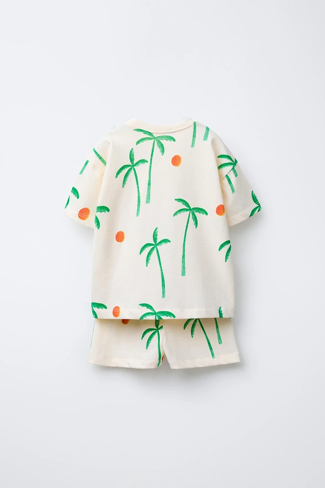 PALM TREE T-SHIRT AND BERMUDA JOGGING SET