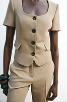 SHORT SLEEVE BLAZER WITH SHOULDER PADS