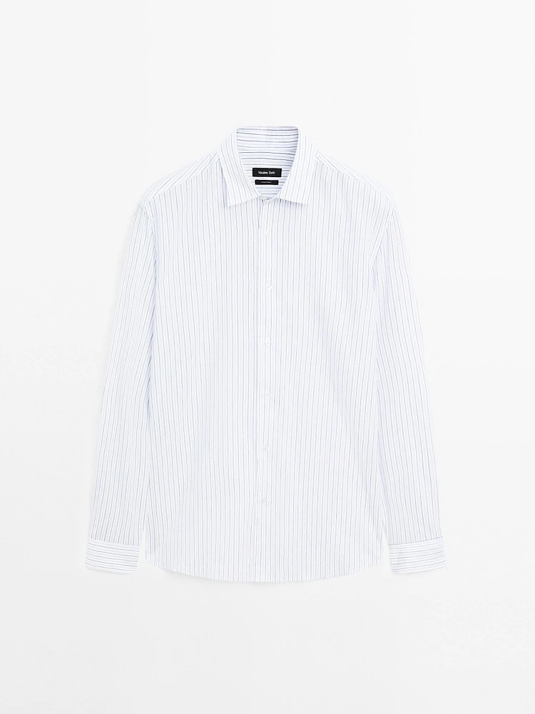 Regular fit striped cotton blend shirt