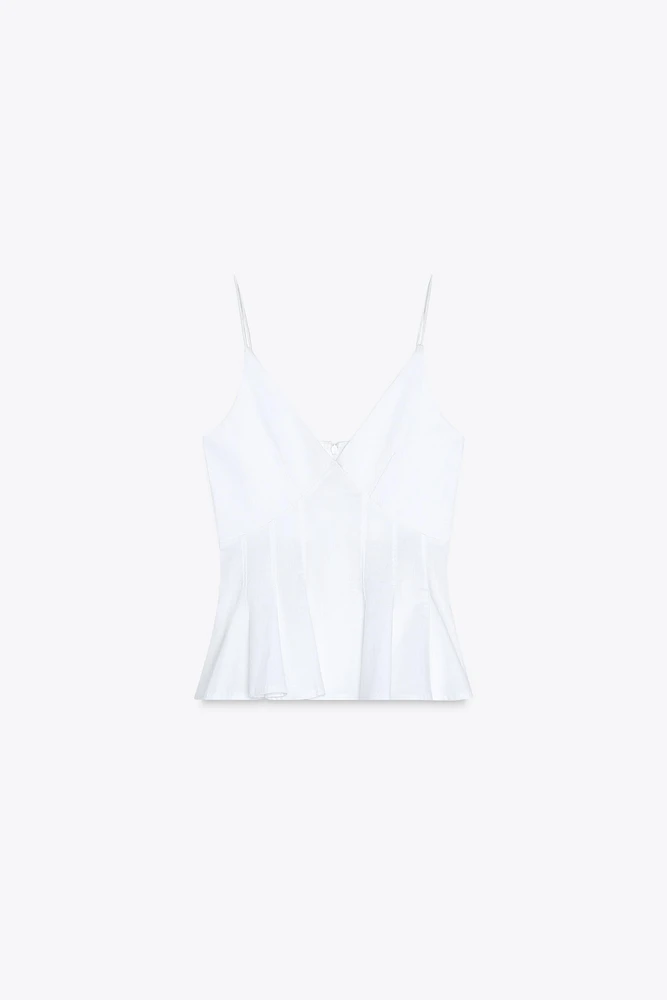 CONTRAST POPLIN PEPLUM TOP