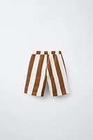 STRIPED AND TEXT LONG SHORTS