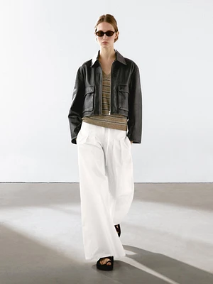 Pantalon palazzo en coton mélangé