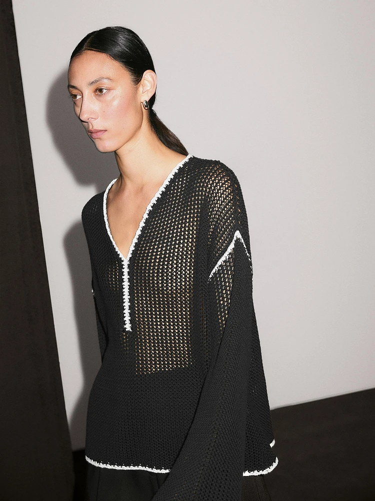 Pull crochet ajouré 100 % coton