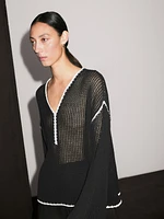 100% cotton openwork crochet sweater
