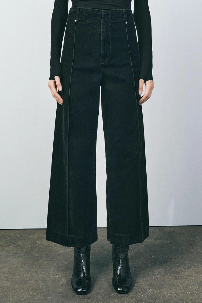 HIGH WAIST WIDE LEG FLOCKED JEANS ZW COLLECTION