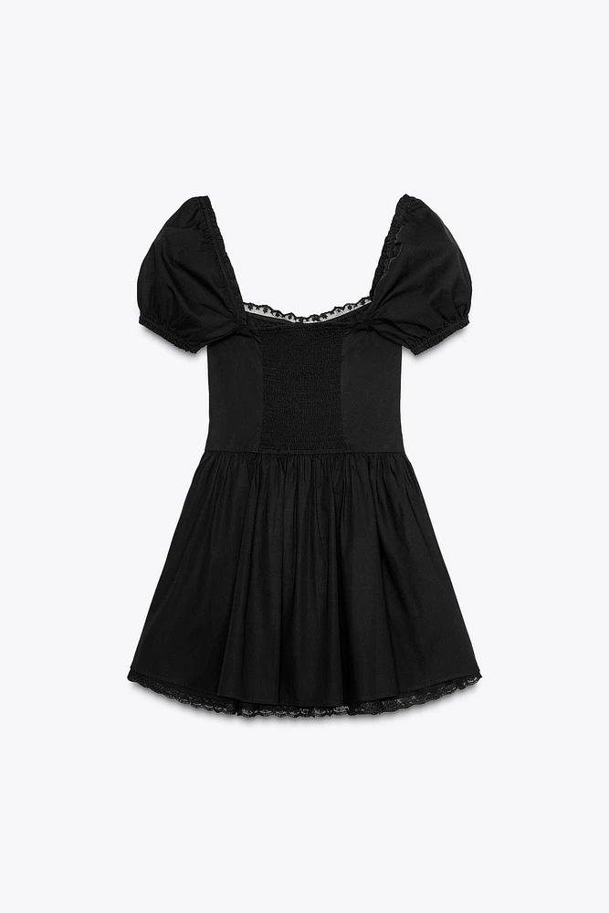 SHORT POPLIN LACE DRESS