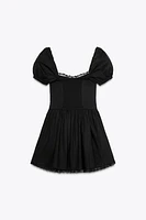 SHORT POPLIN LACE DRESS
