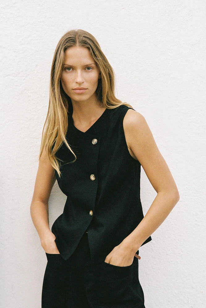 TOP GILET CROISÉ AVEC LIN