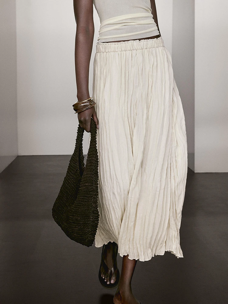 Flared pleated midi skirt