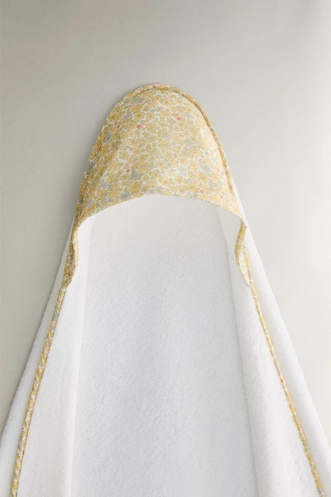 SERVIETTE DE BAIN CAPUCHE BÉBÉ PASSEPOIL FLEUR