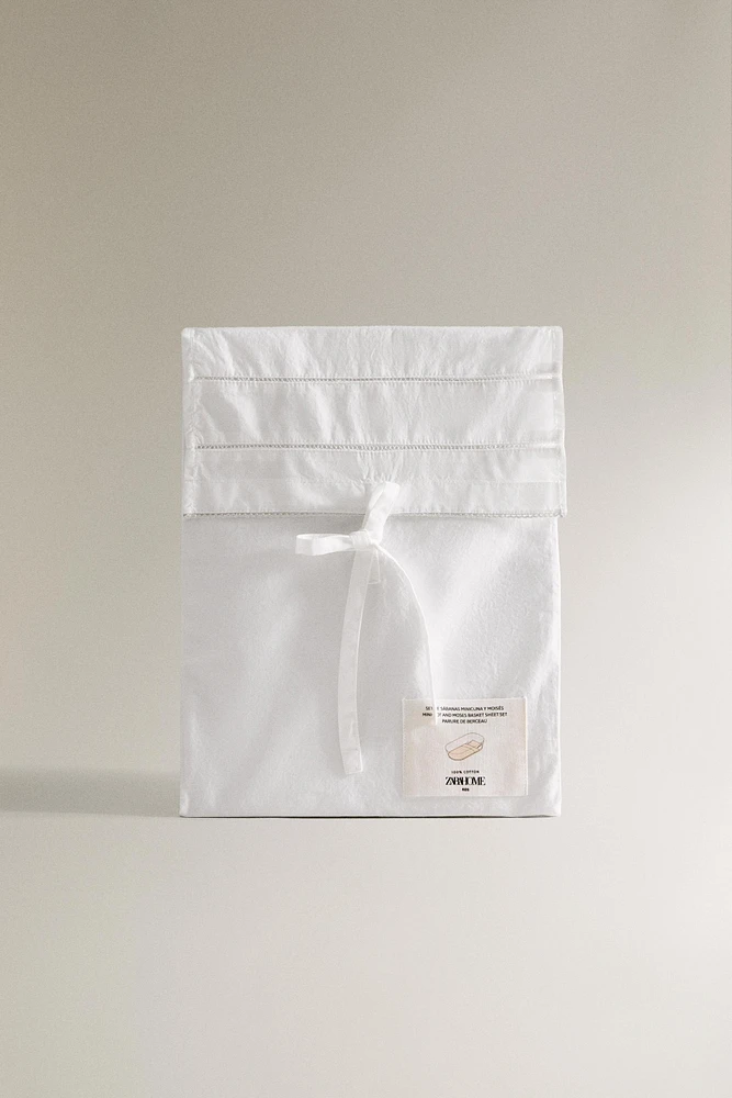 HEMSTITCHED POPLIN MINI CRIB SHEET SET