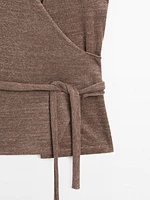 Linen blend knit crossover top