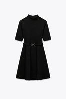STRETCH KNIT SKATER DRESS WITH BELT