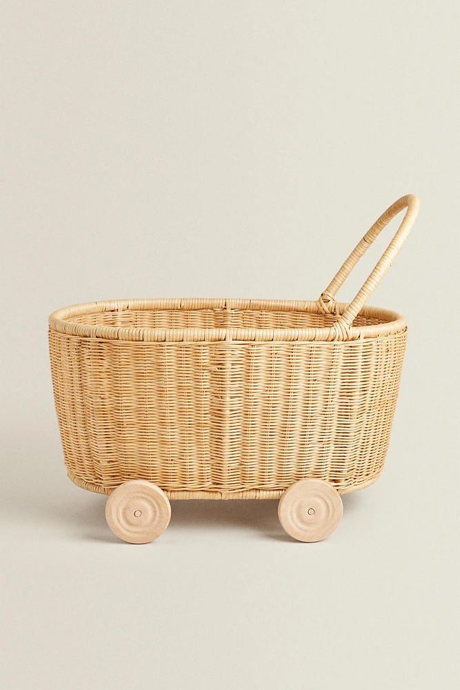 PANIER CHARIOT ENFANT ROTIN