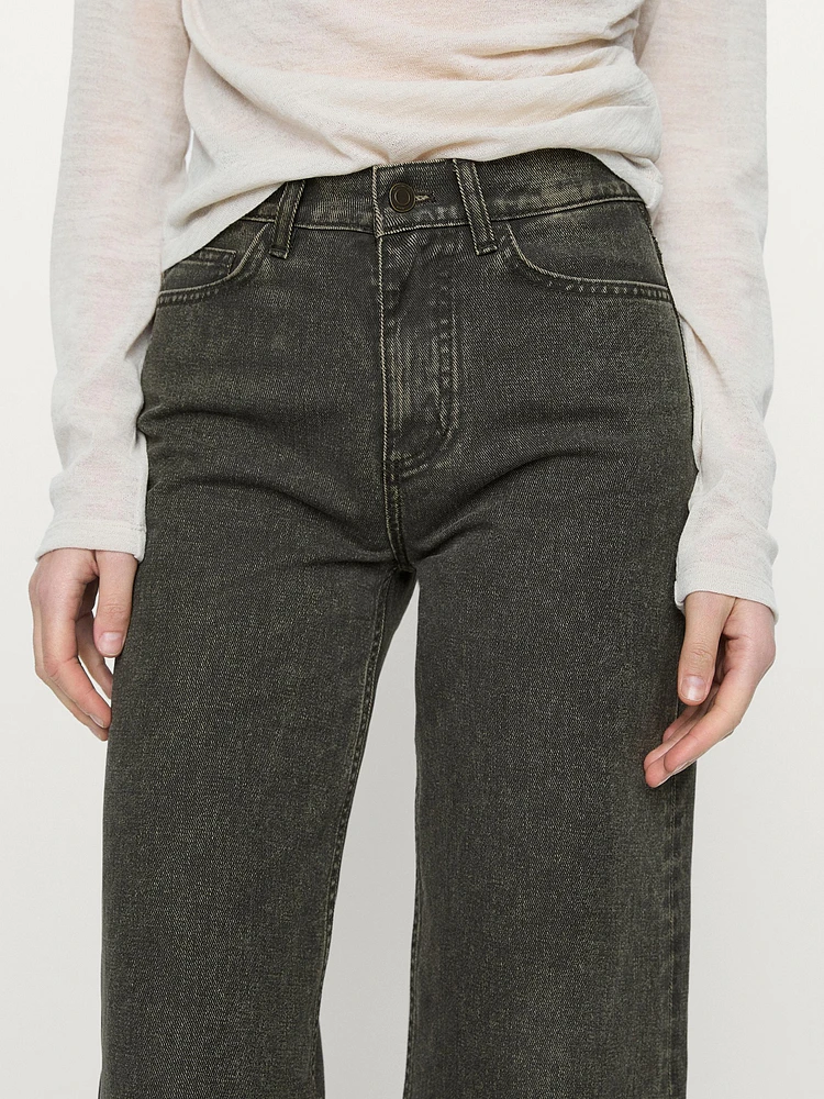 Pantalon wide coated denim look en coton