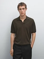 Polo en maille de lin mélangé à col V