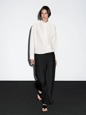 Chemisier drapé bas asymétrique 100 % coton