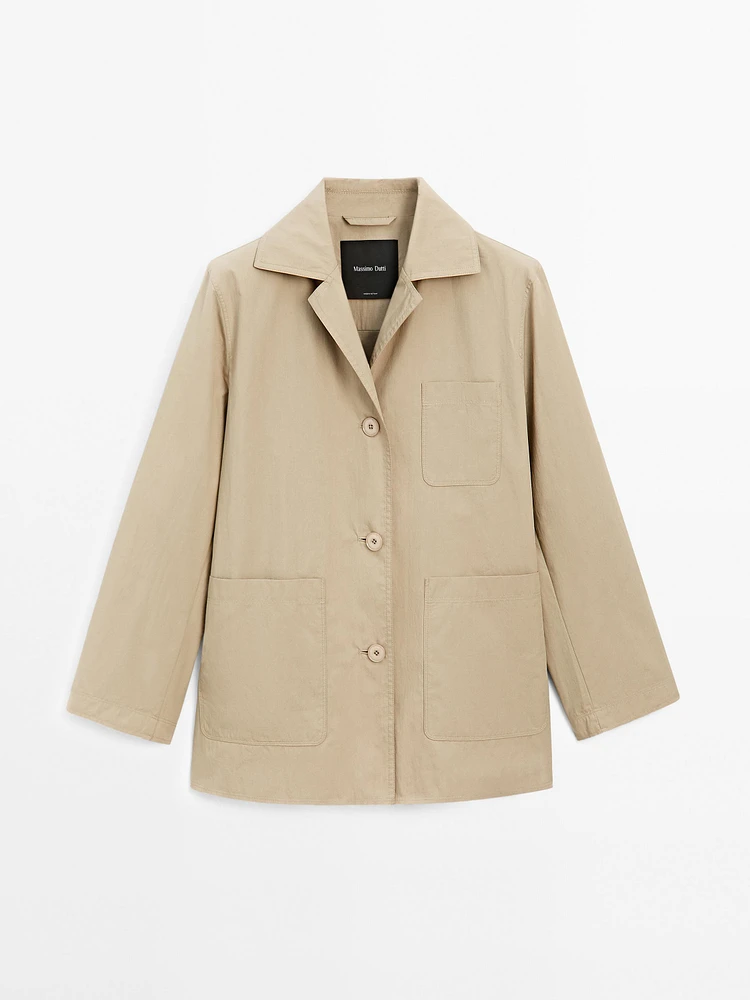 Cotton blend blazer with pockets
