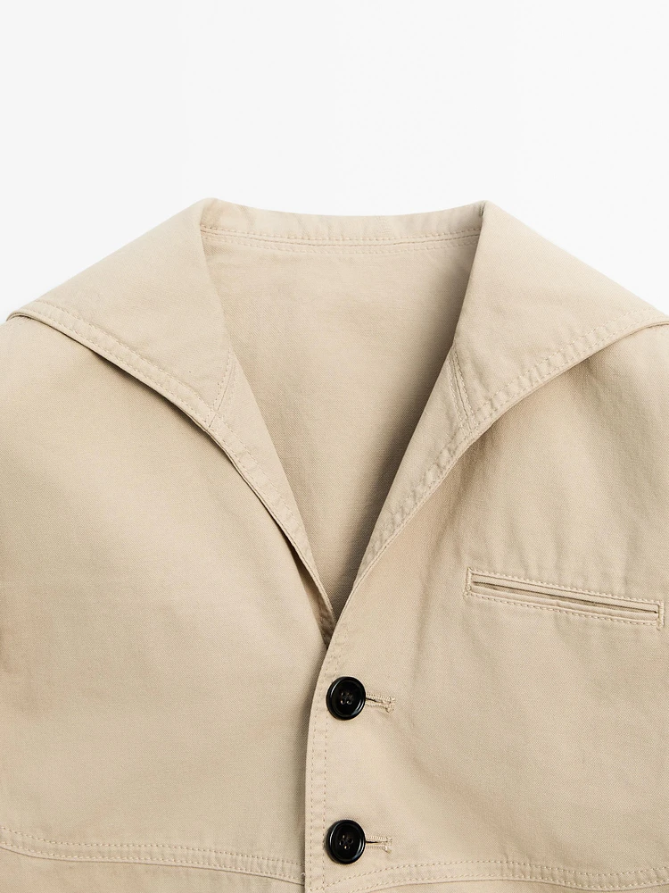 Short cotton jacket with sailor collar