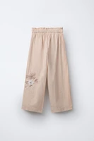 EMBROIDERED LINEN BLEND PANTS