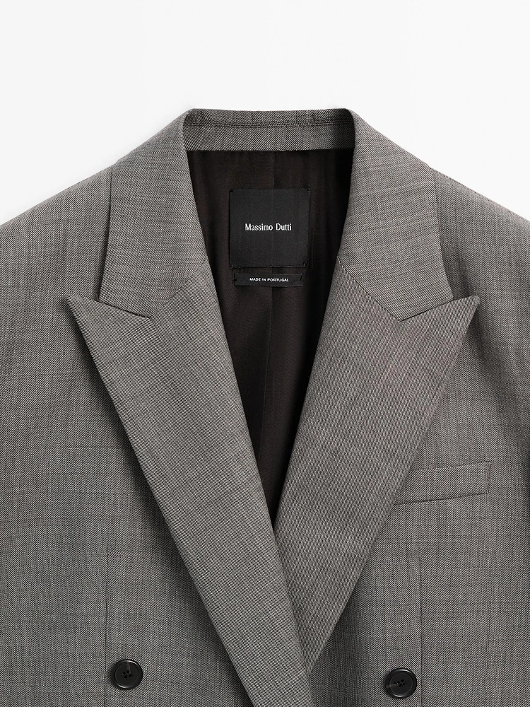 Blazer chiné croisé en laine mélangée
