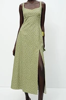LINEN BLEND POLKA DOT MIDI DRESS