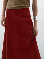 Suede leather flared midi skirt