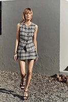 PLAID TEXTURED PLEATED SKORT