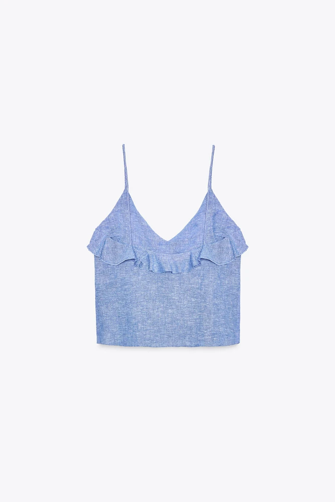 LINEN RUFFLED STRAPPY TOP