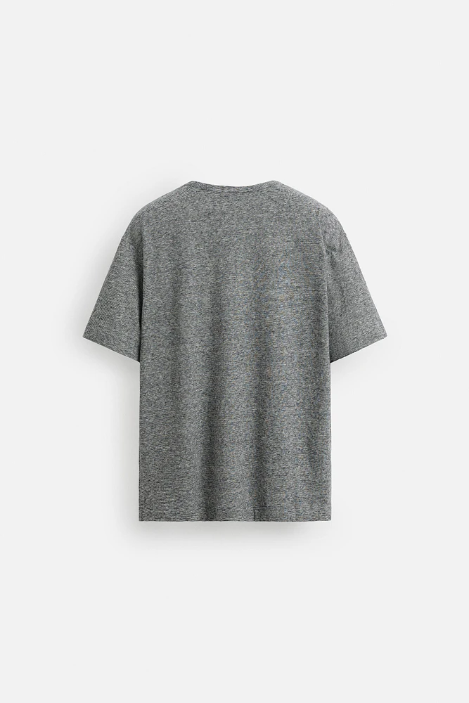 STRIPED COTTON LINEN BLEND T-SHIRT