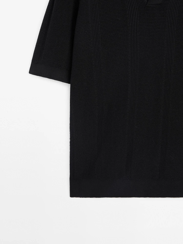 Short sleeve cotton knit polo shirt
