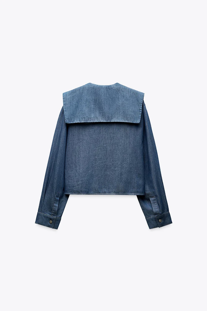 DENIM EFFECT BIB COLLAR SHIRT