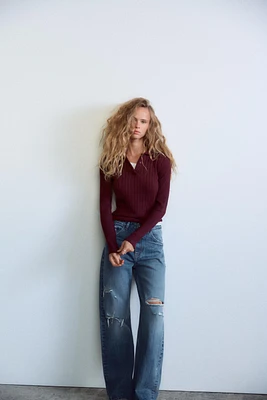 CABLE KNIT POLO TOP