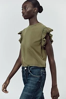 WASHED EFFECT RUFFLE T-SHIRT