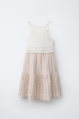 TEXTURED CROCHET KNIT DRESS