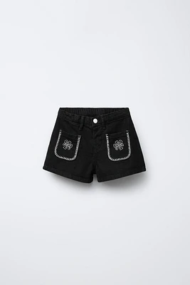 EMBROIDERED DENIM BERMUDA SHORTS