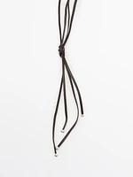 Leather double cord stone necklace