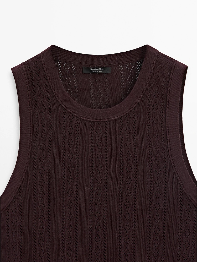 Top maille pointelle de coton mélangé
