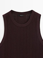Top maille pointelle de coton mélangé