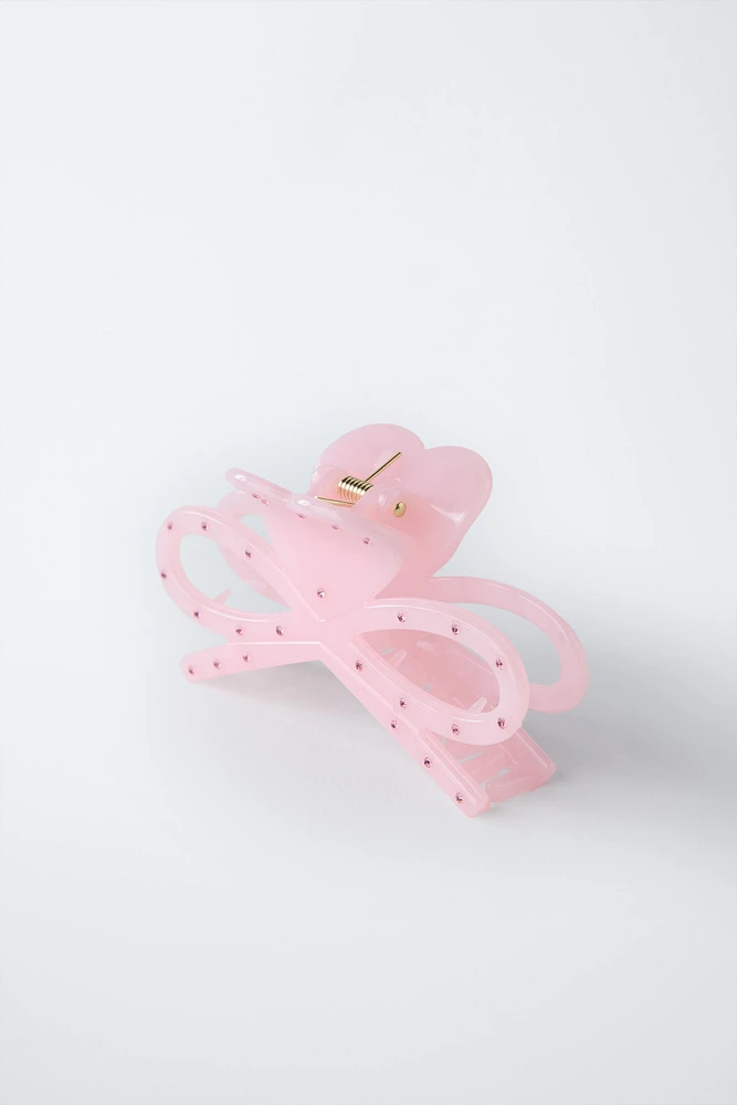 RHINESTONE BOW AND HEART HAIR CLIP