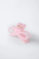 RHINESTONE BOW AND HEART HAIR CLIP