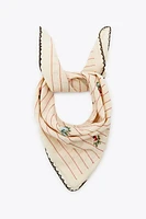STRIPED SCARF WITH EMBROIDERED FLOWERS